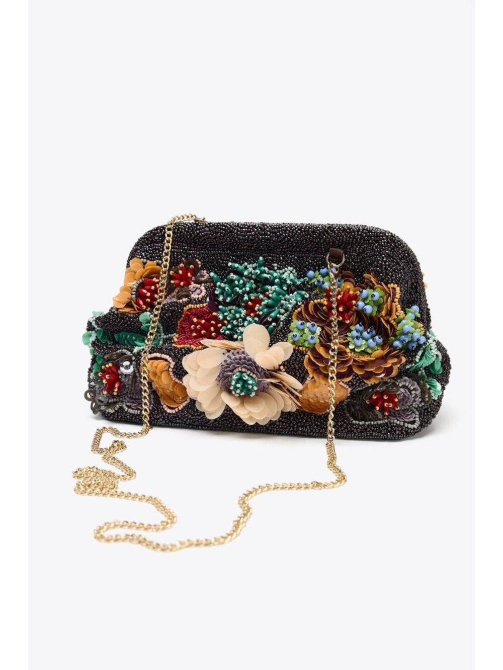 Zara Womens Shoulder Bag Floral Beaded Clutch Purse Flowers multi 6651/610 NWOT